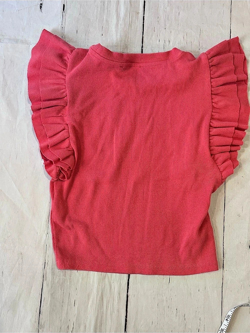 Zara Ribbed Knit Ruffle Sleeve Top Ruffle Sleeve Ribbed Top orange women’s med - Picture 6 of 7